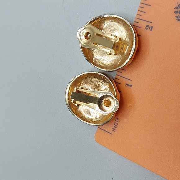 Vintage Bumpy Ridges Gold Tone with a Hint of Silver Tone Clip On Earrings - Picture 5 of 6